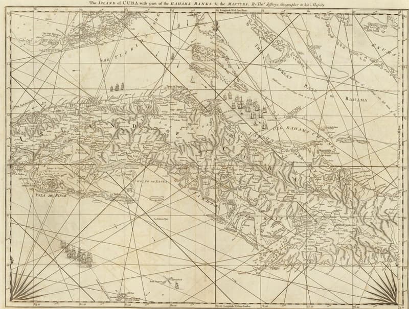 Thomas Jefferys' chart of Cuba with part of the Bahama Banks and the Martyrs